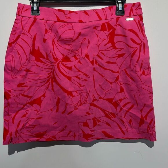 Rafaella Women's Pink Leaf Print Elastic Waist Built-In Shorts Mini Skort Medium - Picture 1 of 9